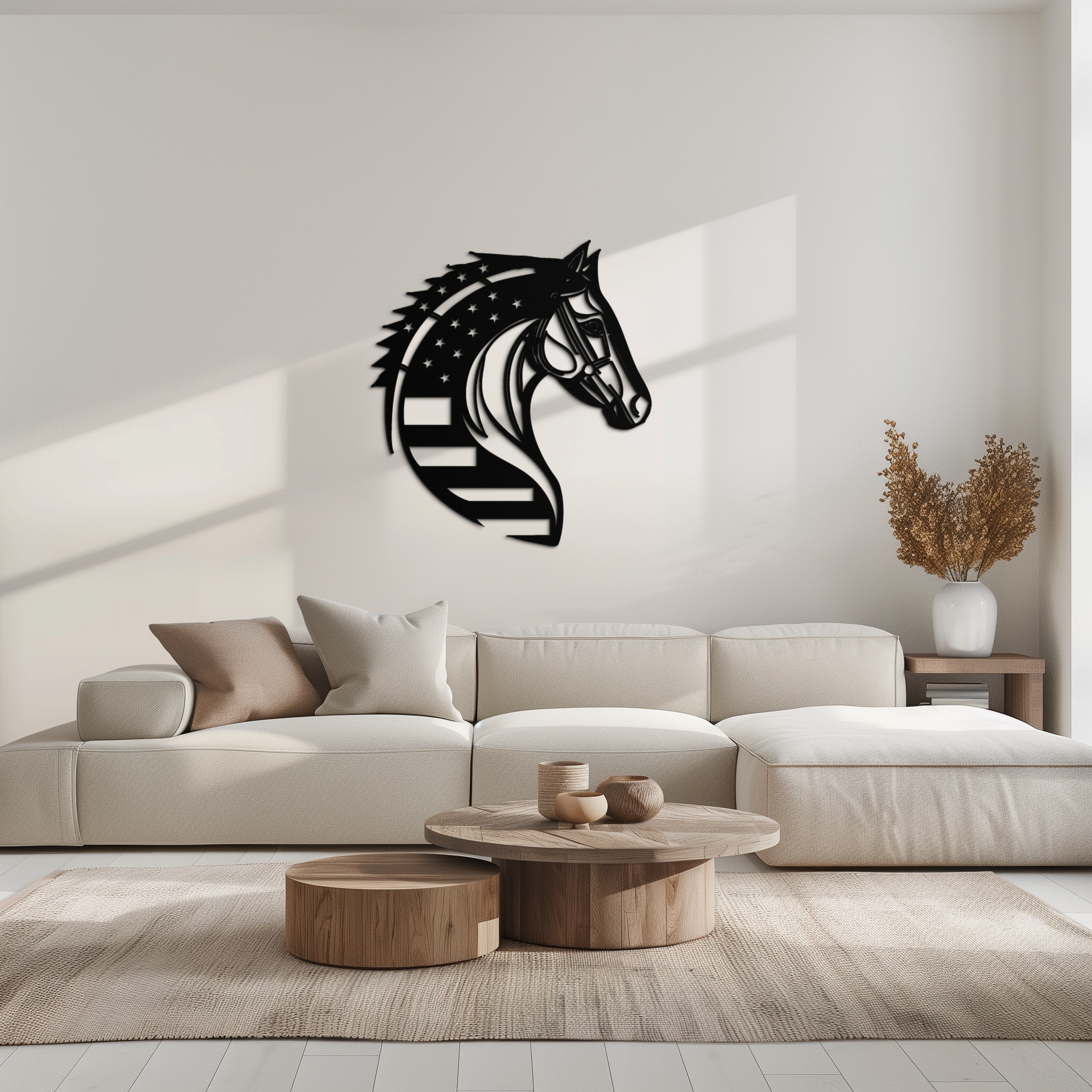 American Flag Horse Head Metal Wall Art – Patriotic Black Steel Equine Decor for Home, Barn and Ranch Interiors- KAF445 Enova Art