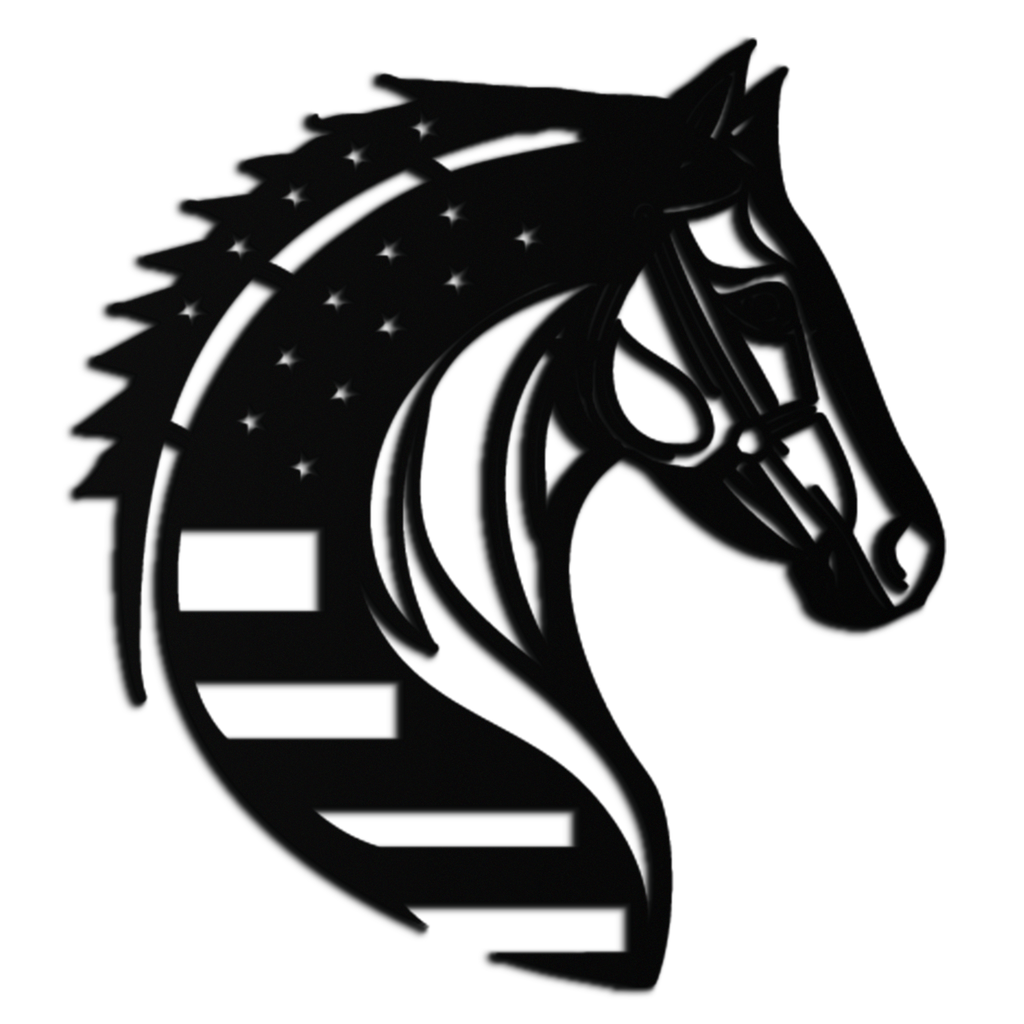 American Flag Horse Head Metal Wall Art – Patriotic Black Steel Equine Decor for Home, Barn and Ranch Interiors- KAF445 Enova Art