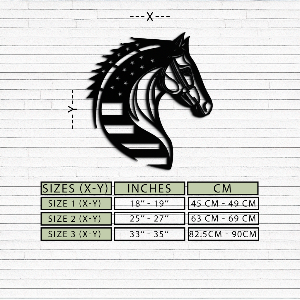 American Flag Horse Head Metal Wall Art – Patriotic Black Steel Equine Decor for Home, Barn and Ranch Interiors- KAF445 Enova Art