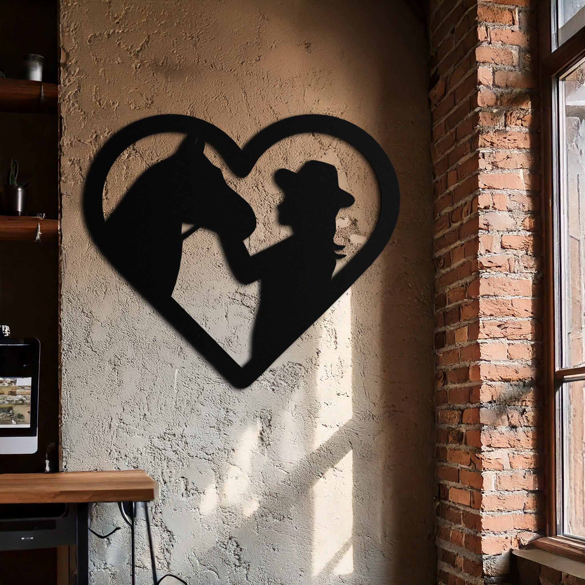 Girl and Horse Silhouette Heart Metal Wall Art – Farmhouse Horse Lover Gift- KAF548 Enova Art