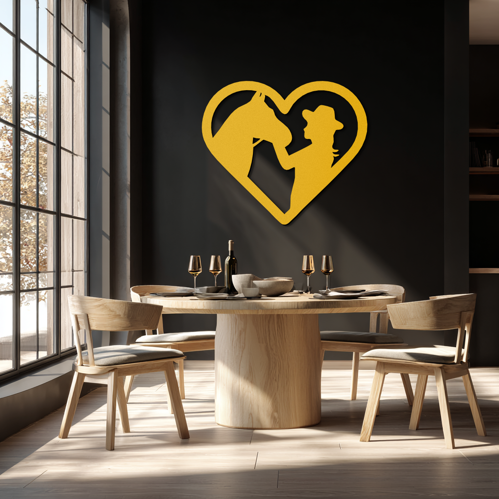 Girl and Horse Silhouette Heart Metal Wall Art – Farmhouse Horse Lover Gift- KAF548 Enova Art