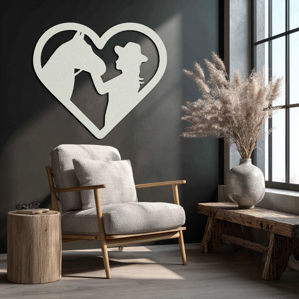 Girl and Horse Silhouette Heart Metal Wall Art – Farmhouse Horse Lover Gift- KAF548 Enova Art