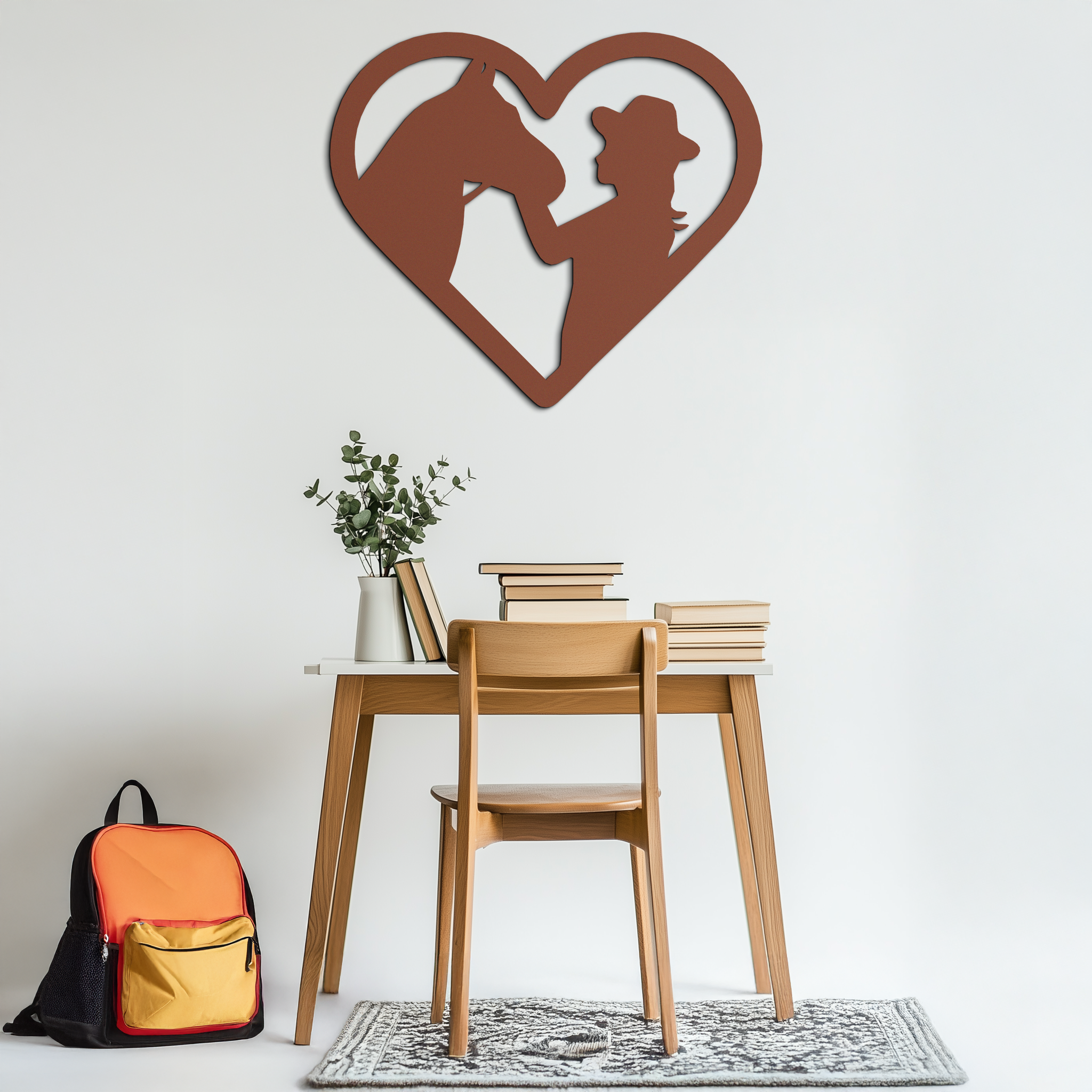 Girl and Horse Silhouette Heart Metal Wall Art – Farmhouse Horse Lover Gift- KAF548 Enova Art