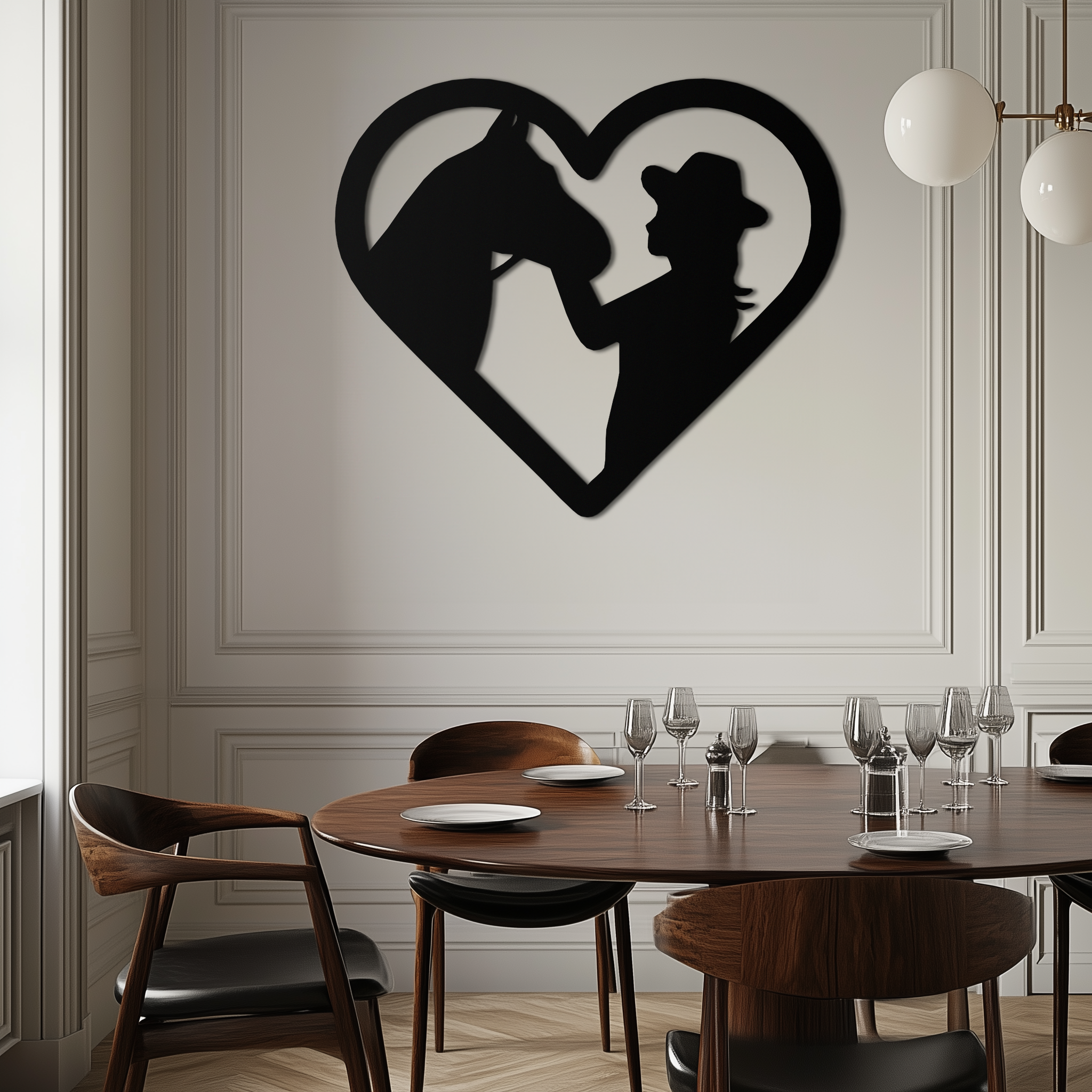 Girl and Horse Silhouette Heart Metal Wall Art – Farmhouse Horse Lover Gift- KAF548 Enova Art