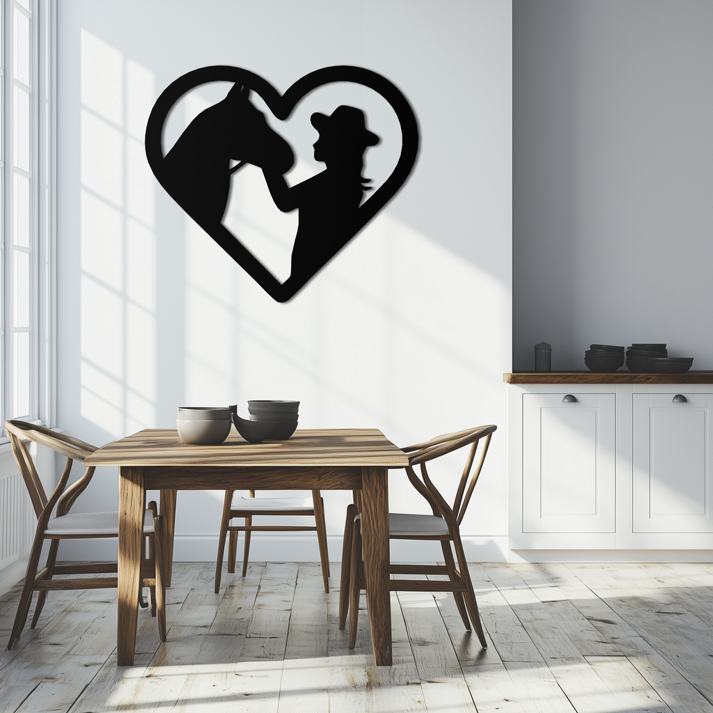 Girl and Horse Silhouette Heart Metal Wall Art – Farmhouse Horse Lover Gift- KAF548 Enova Art