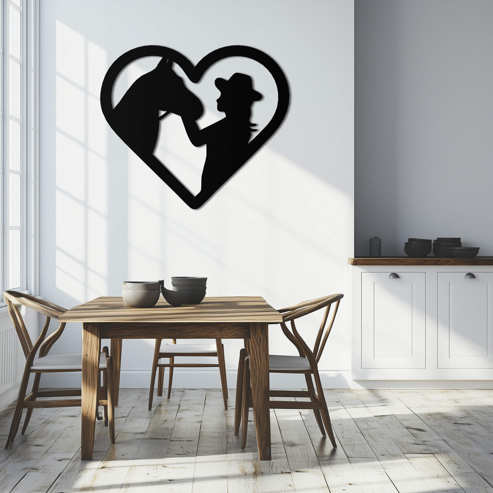 Girl and Horse Silhouette Heart Metal Wall Art – Farmhouse Horse Lover Gift- KAF548 Enova Art