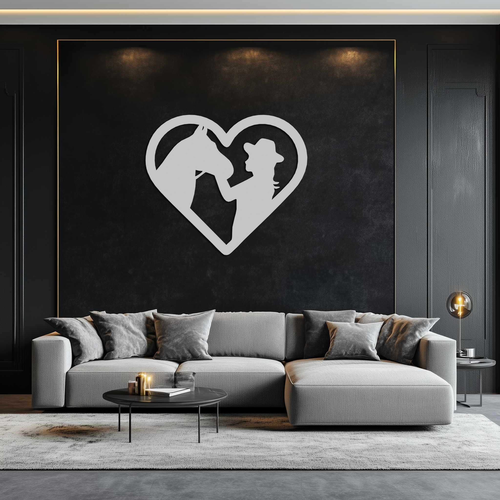 Girl and Horse Silhouette Heart Metal Wall Art – Farmhouse Horse Lover Gift- KAF548 Enova Art