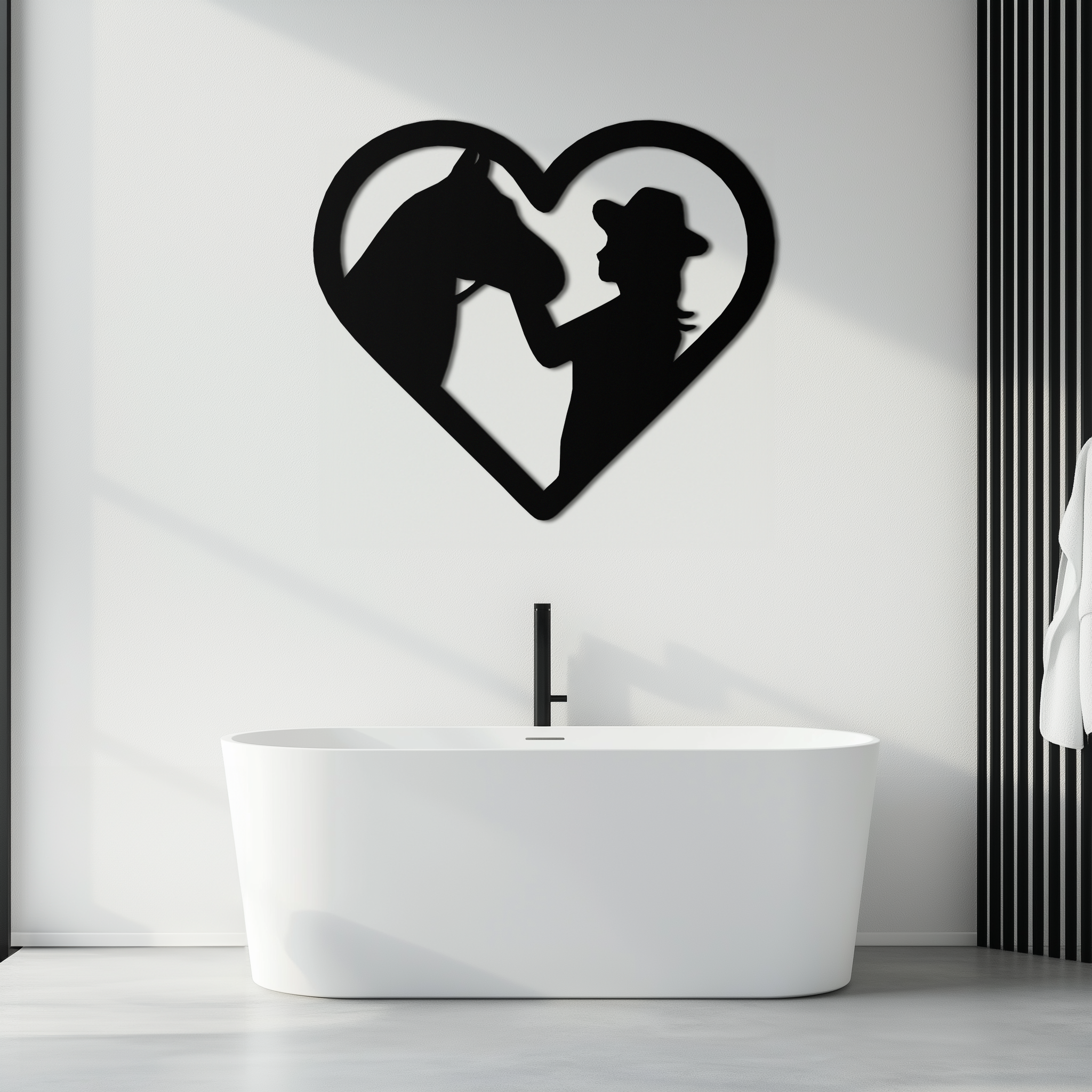 Girl and Horse Silhouette Heart Metal Wall Art – Farmhouse Horse Lover Gift- KAF548 Enova Art