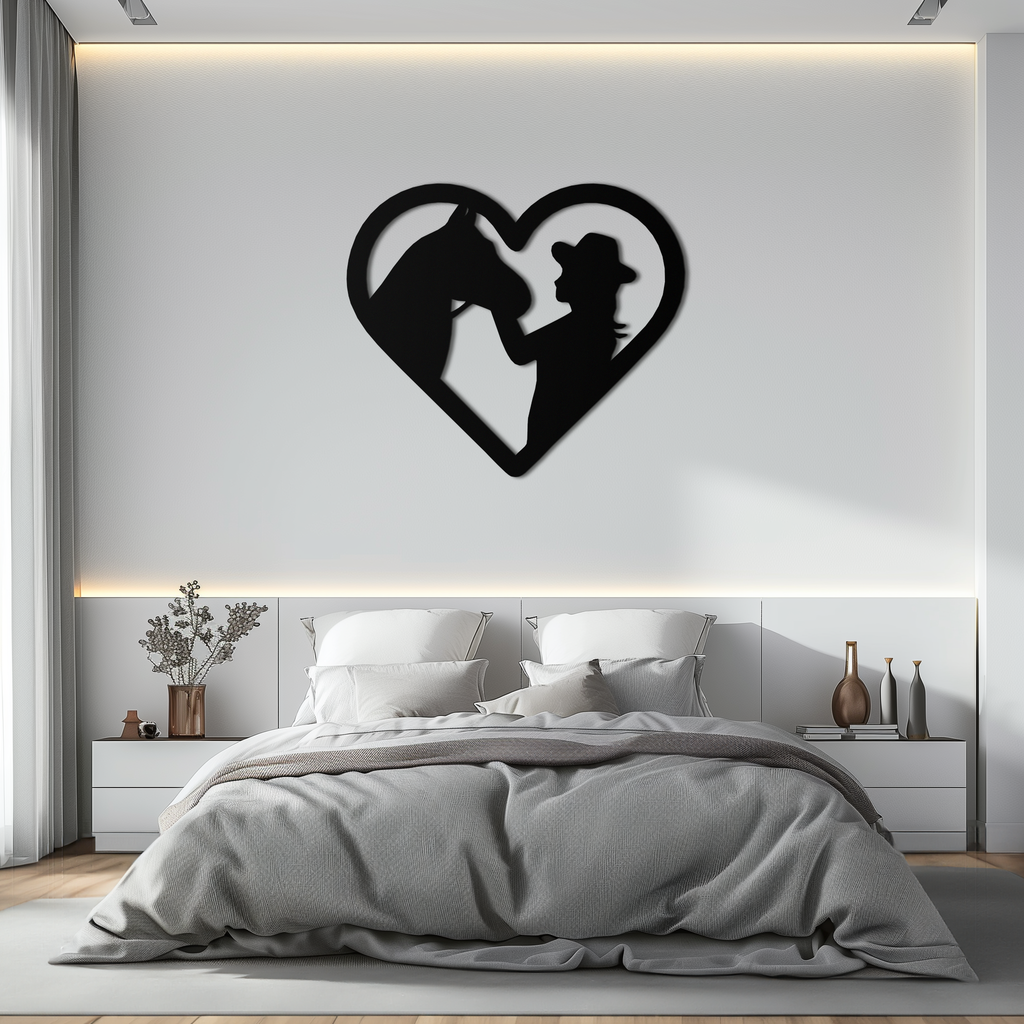 Girl and Horse Silhouette Heart Metal Wall Art – Farmhouse Horse Lover Gift- KAF548 Enova Art