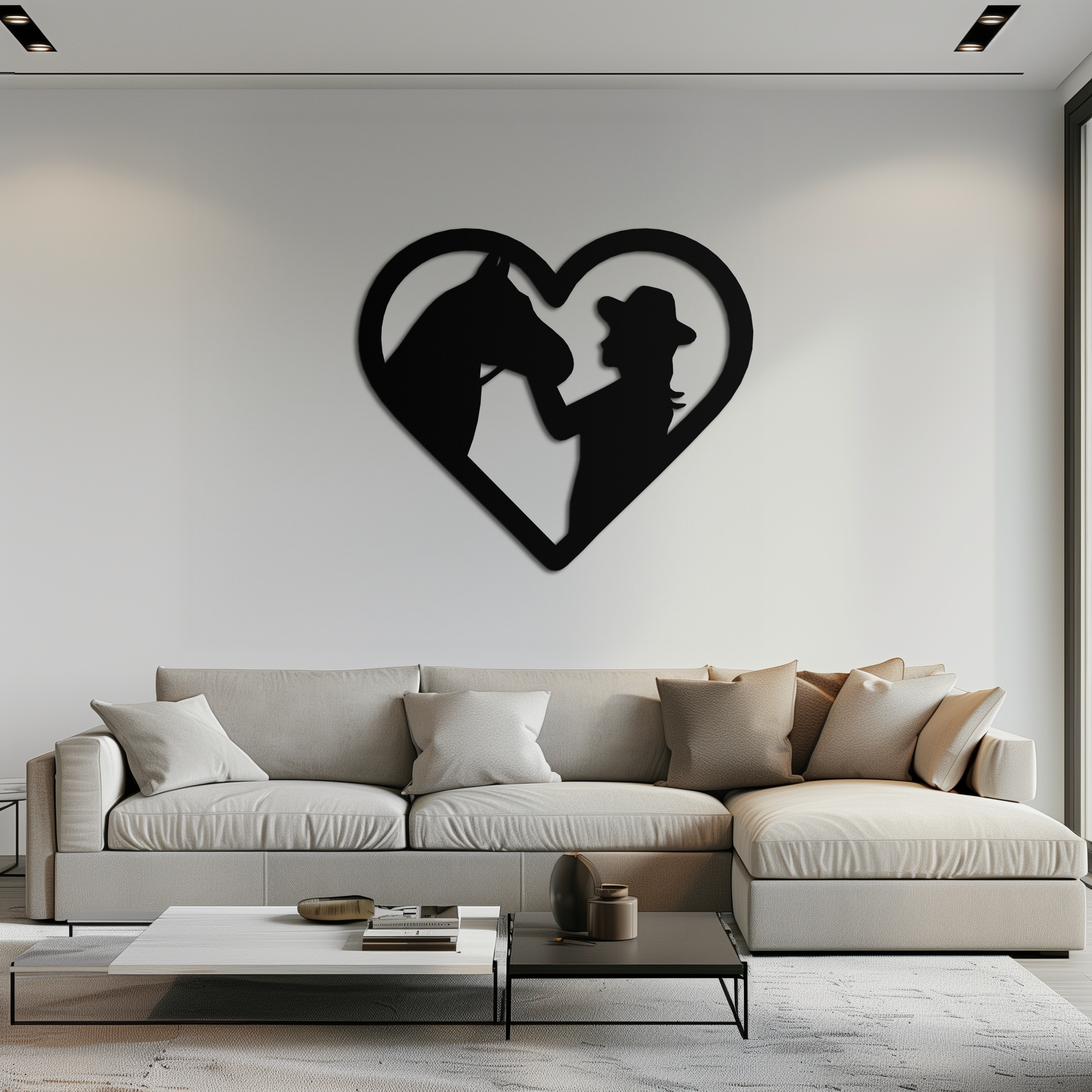 Girl and Horse Silhouette Heart Metal Wall Art – Farmhouse Horse Lover Gift- KAF548 Enova Art