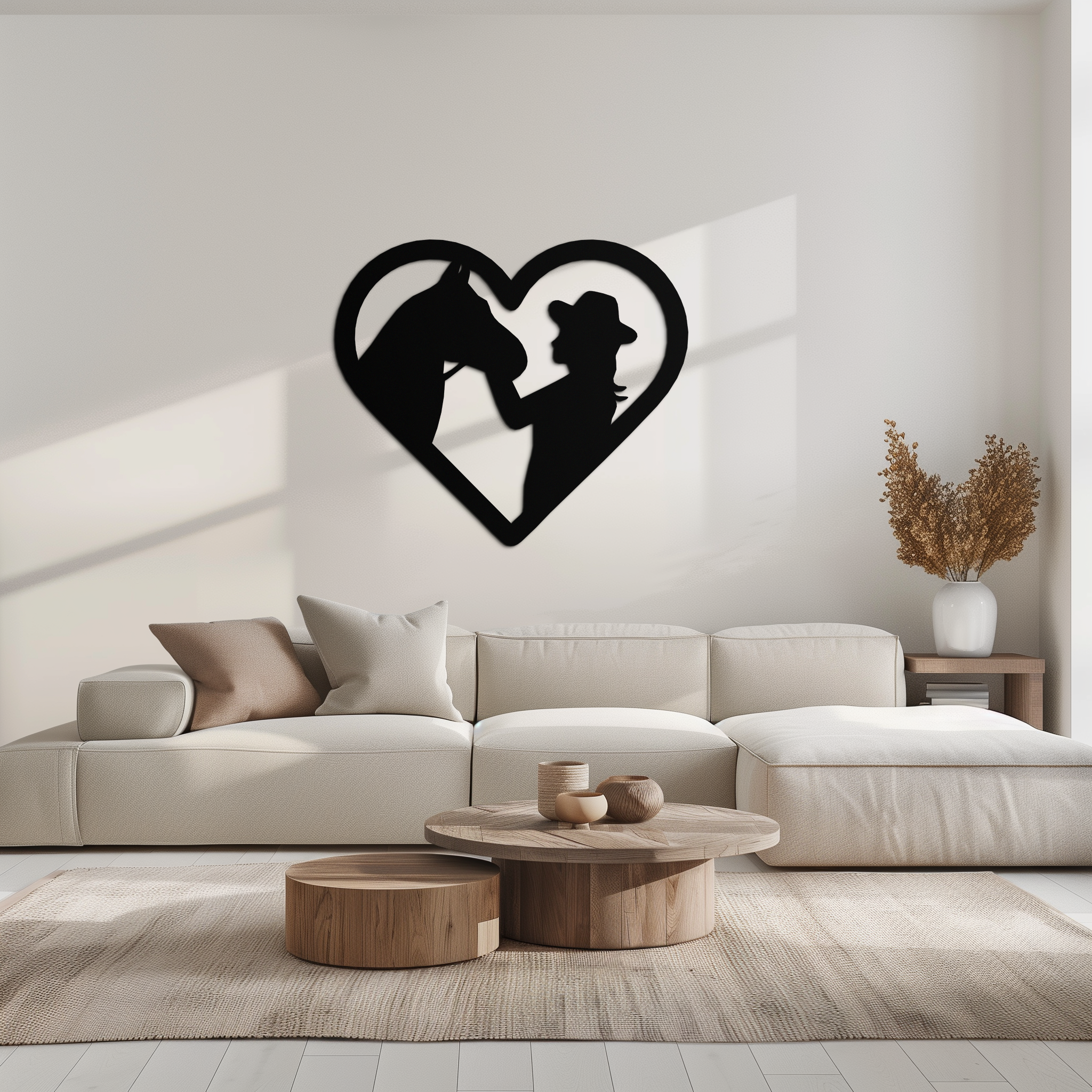 Girl and Horse Silhouette Heart Metal Wall Art – Farmhouse Horse Lover Gift- KAF548 Enova Art