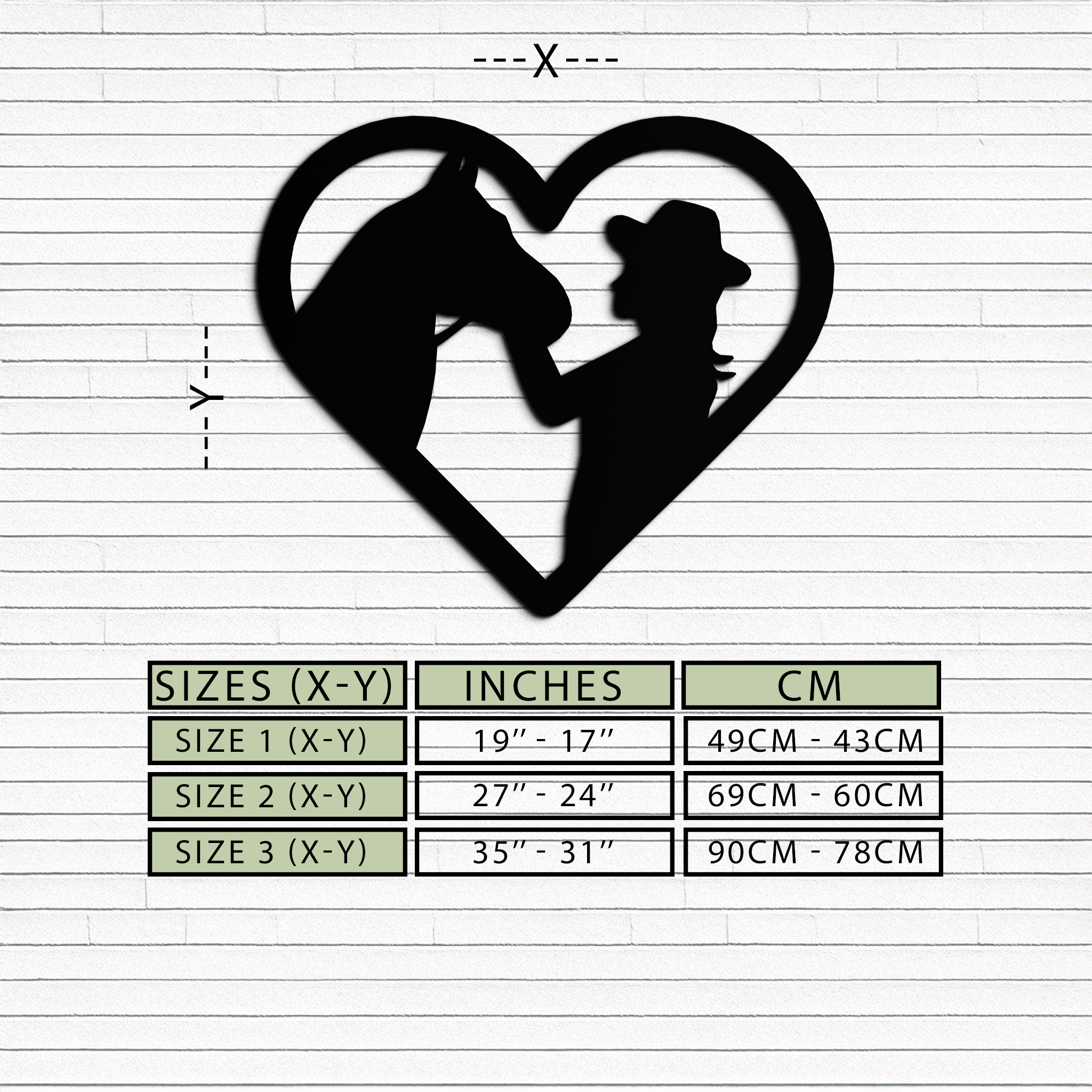 Girl and Horse Silhouette Heart Metal Wall Art – Farmhouse Horse Lover Gift- KAF548 Enova Art