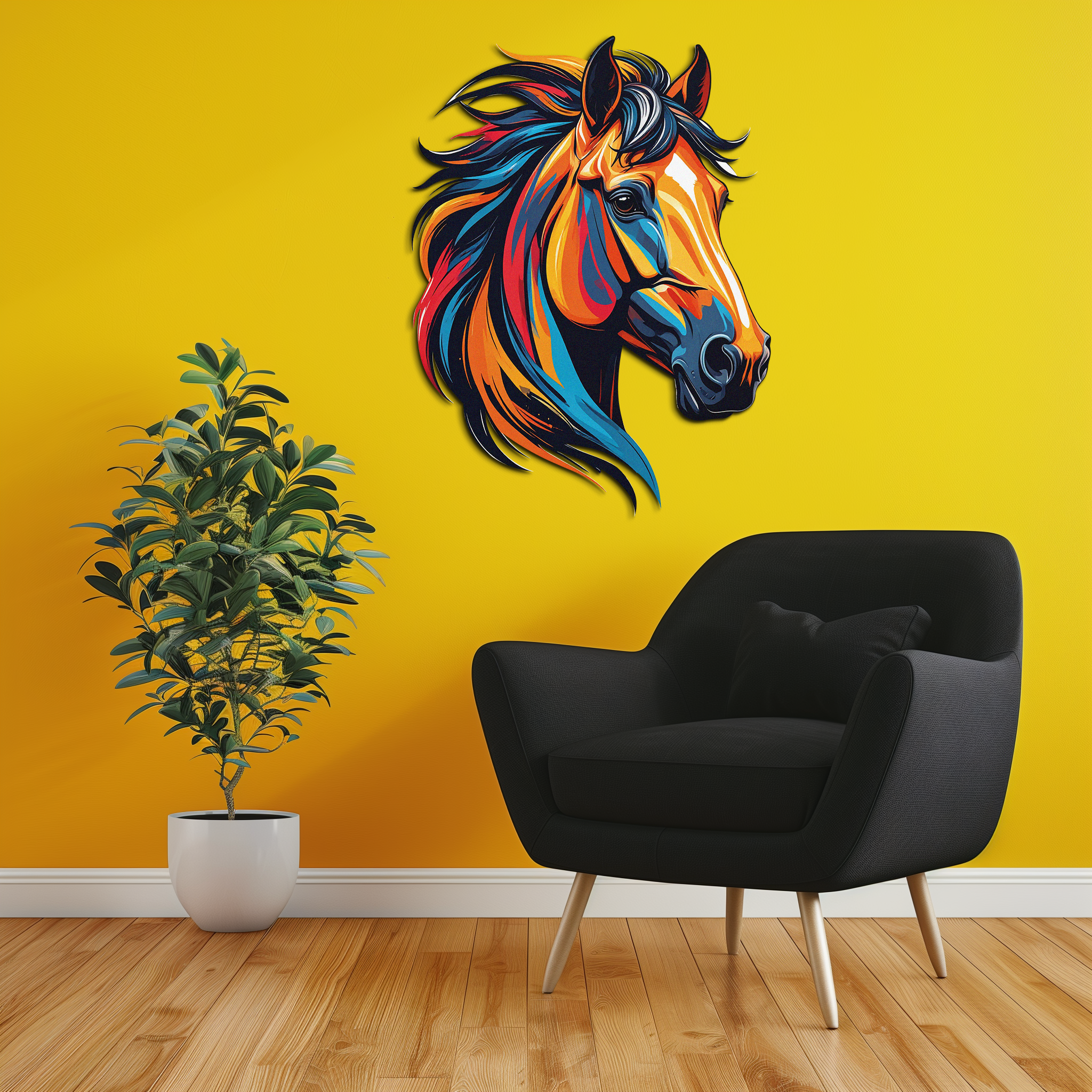 Colorful Horse Head Metal Wall Art – Vibrant UV Printed Decor-KAFUVM015 Enova Art