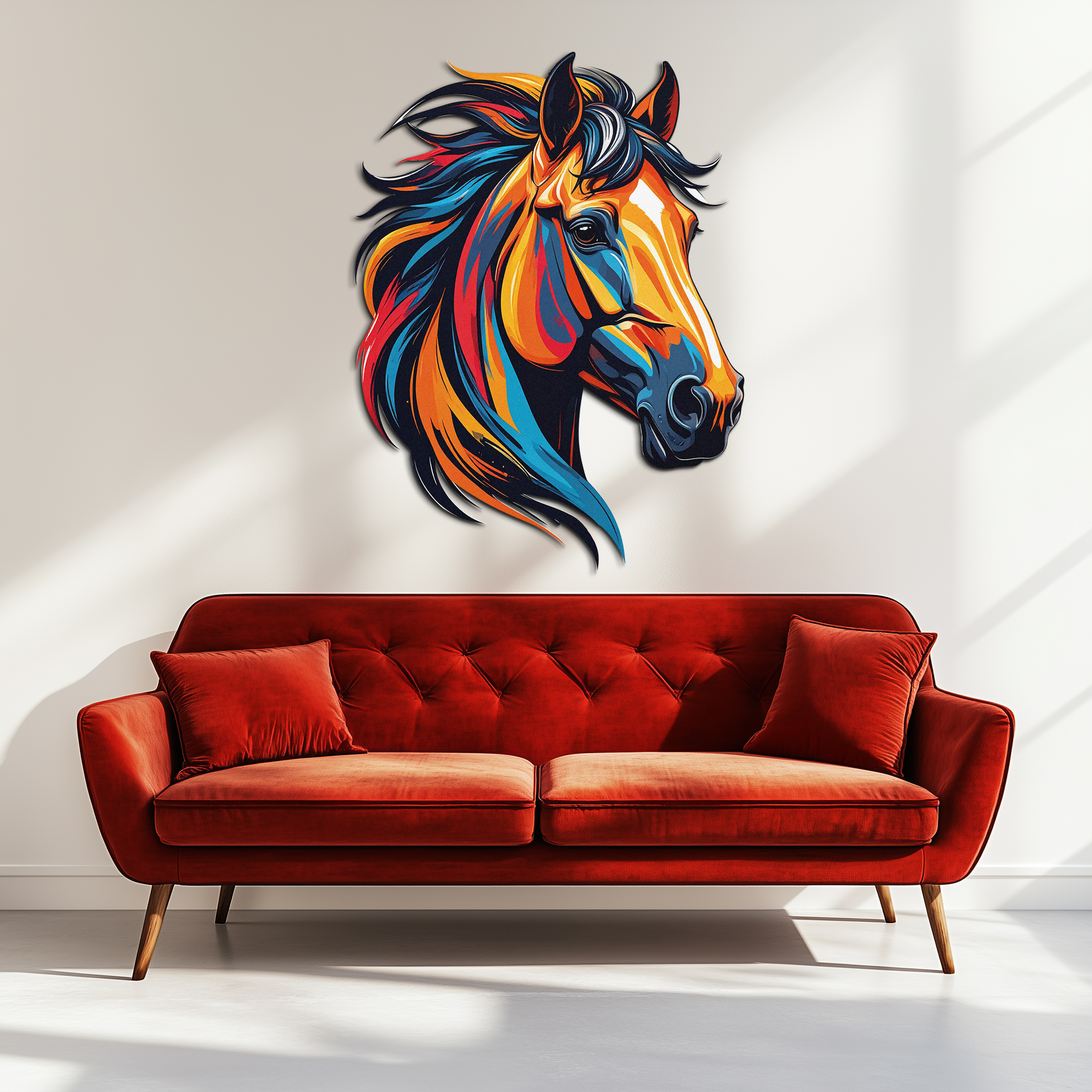 Colorful Horse Head Metal Wall Art – Vibrant UV Printed Decor-KAFUVM015 Enova Art
