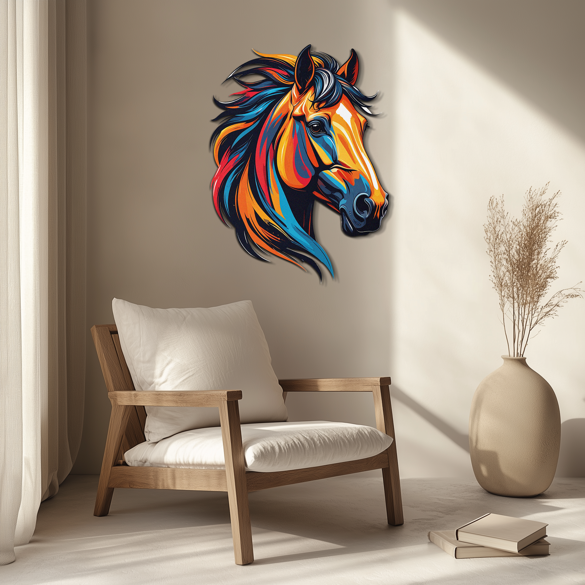 Colorful Horse Head Metal Wall Art – Vibrant UV Printed Decor-KAFUVM015 Enova Art