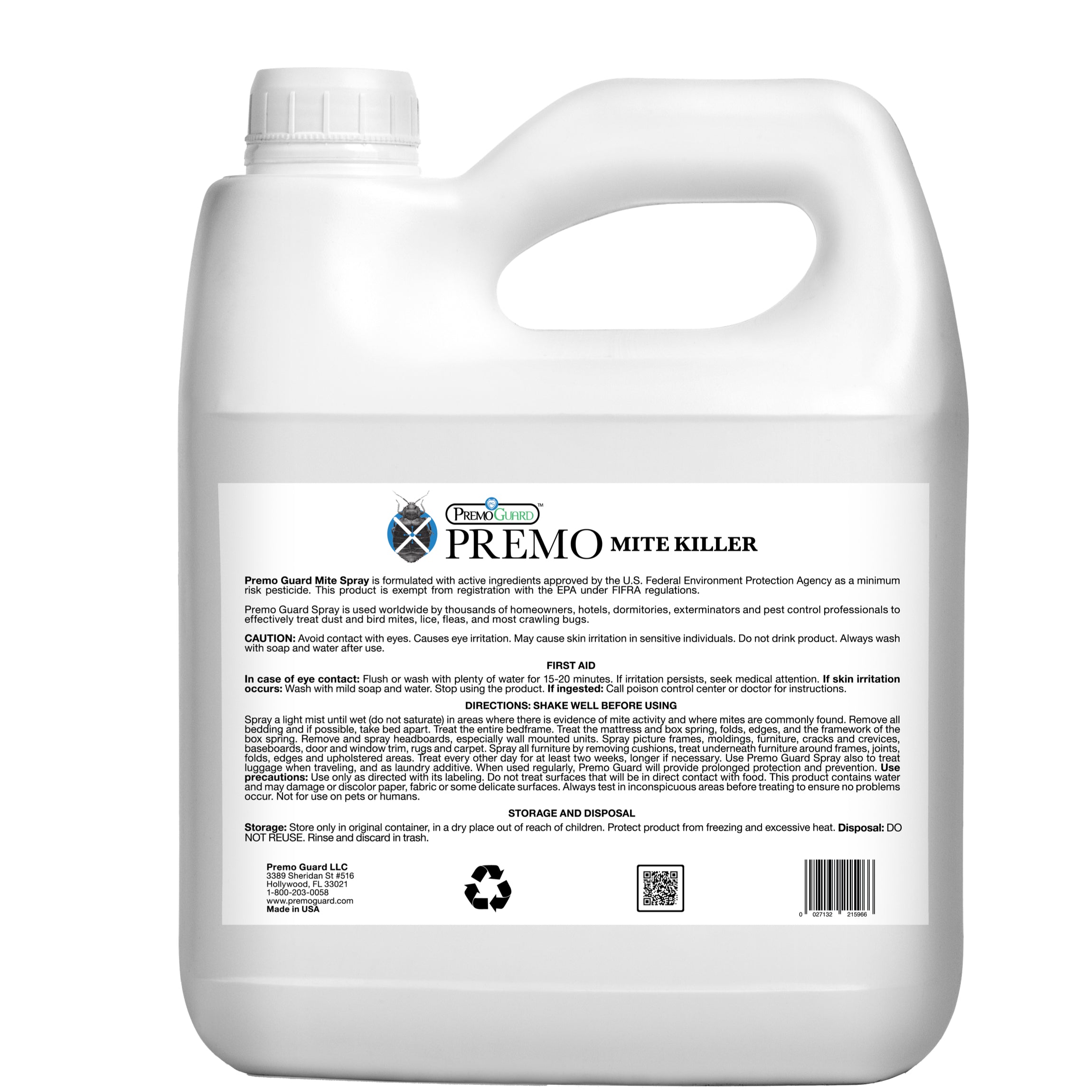 Mite Killer Spray 128 oz | Natural & Non-Toxic | Premo Guard Premo Natural Products