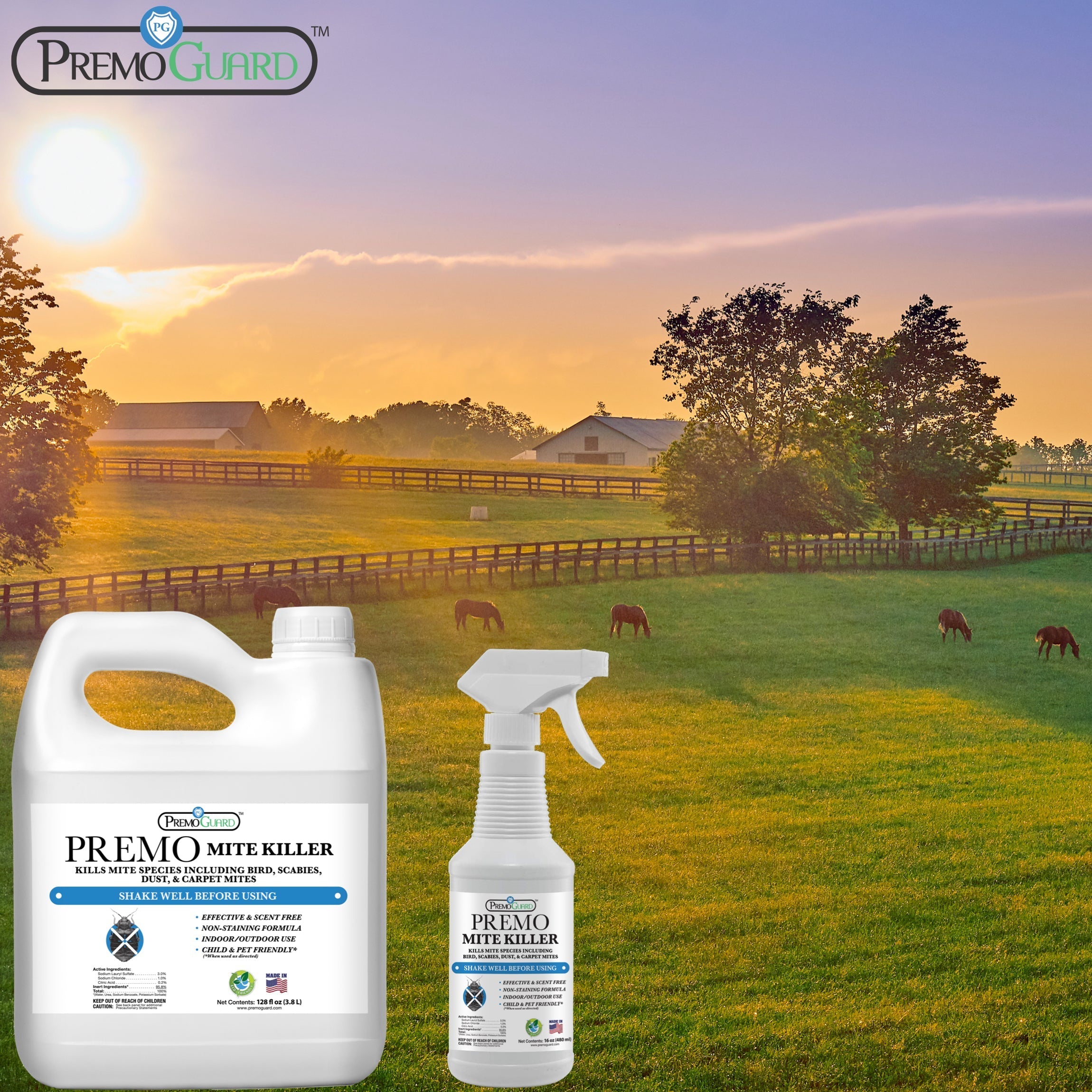 Mite Killer Spray 128 oz | Natural & Non-Toxic | Premo Guard Premo Natural Products