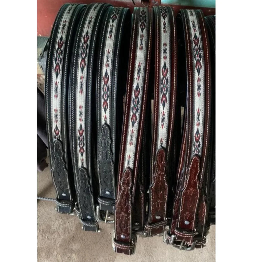 Western Leather Belt - Woven Aztec Baja Leather