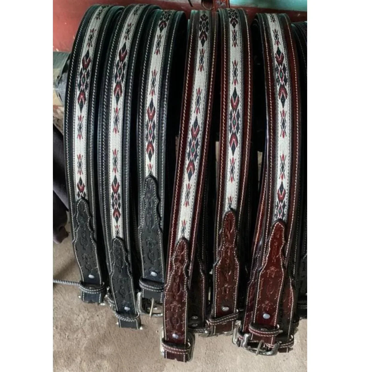 Western Leather Belt - Woven Aztec Baja Leather