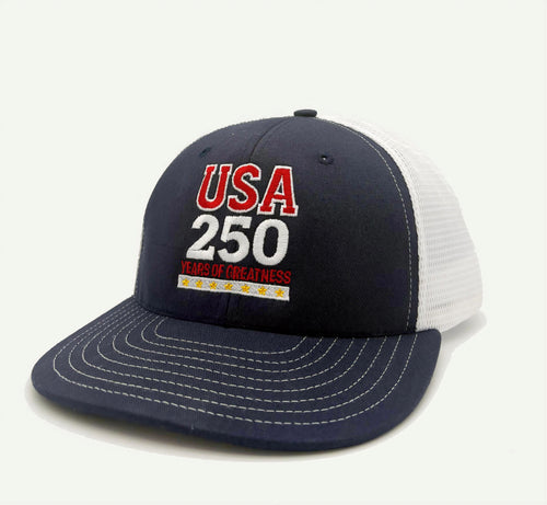 250 Years of Greatness Trucker Cap - Made in the USA USA250GEAR.COM
