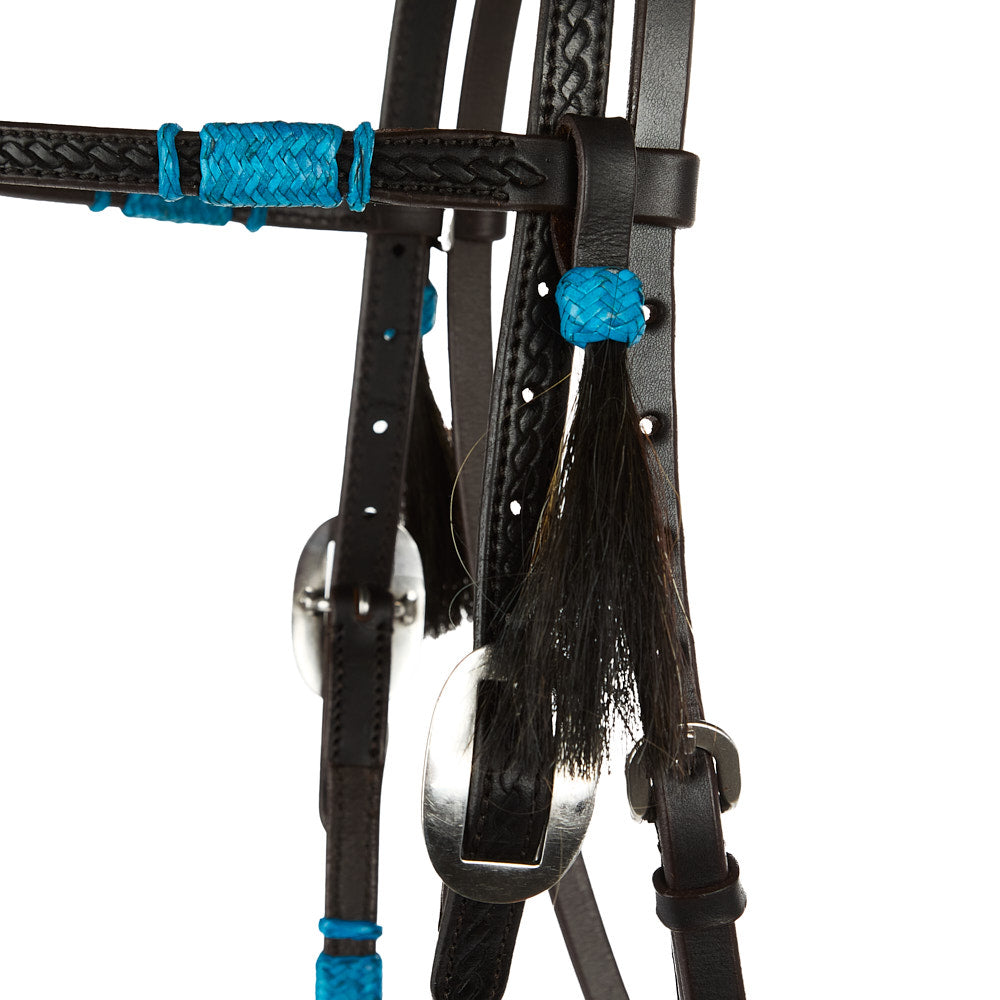 WD-RRSBH-T Turquoise Rawhide Rope Tooled Browband Headstall Mayatex