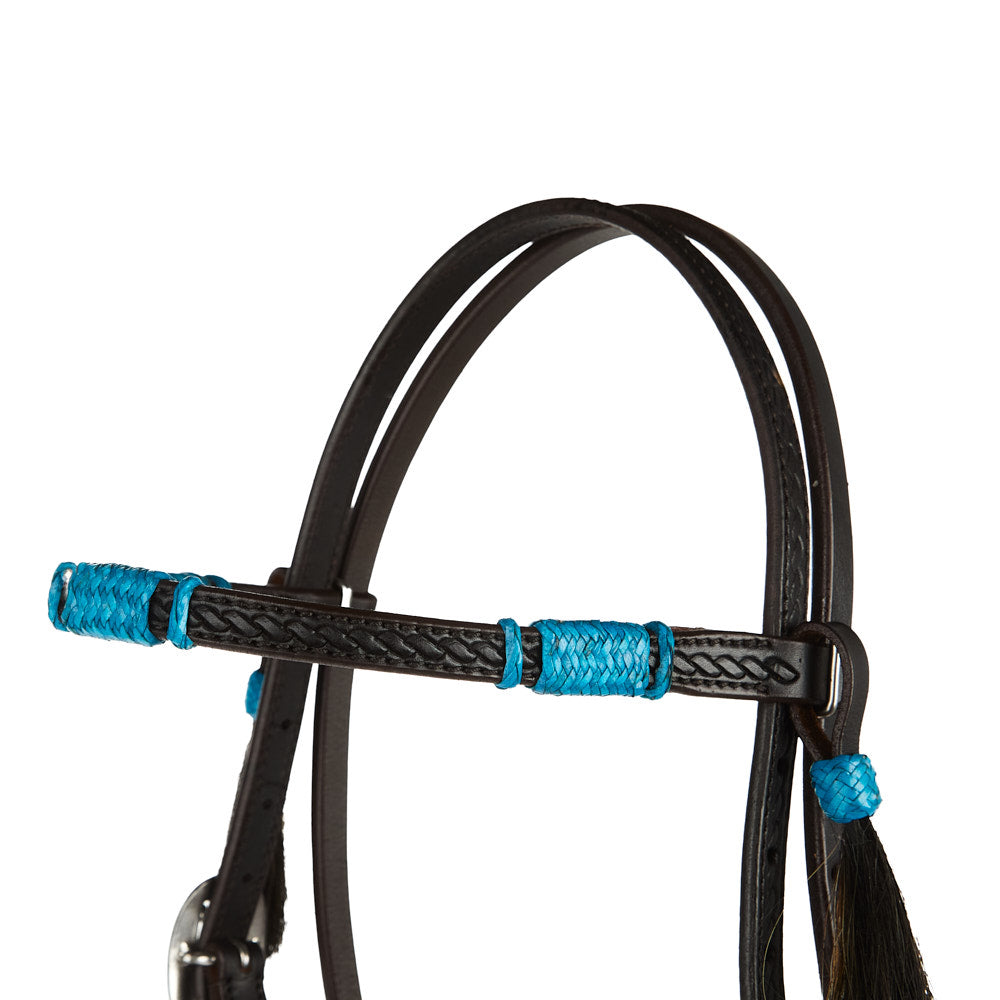 WD-RRSBH-T Turquoise Rawhide Rope Tooled Browband Headstall Mayatex