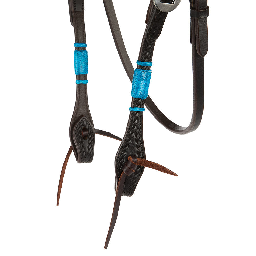 WD-RRSBH-T Turquoise Rawhide Rope Tooled Browband Headstall Mayatex