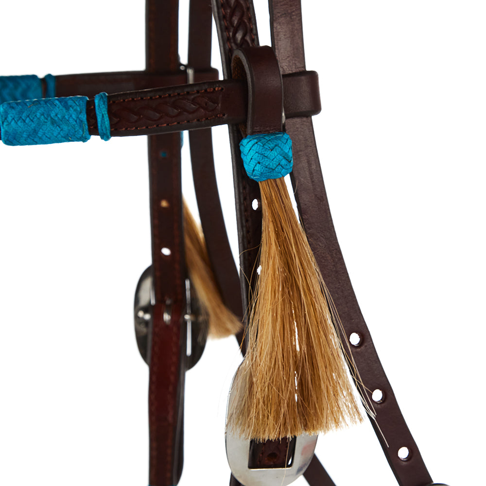 WD-RRSBH-T Turquoise Rawhide Rope Tooled Browband Headstall Mayatex