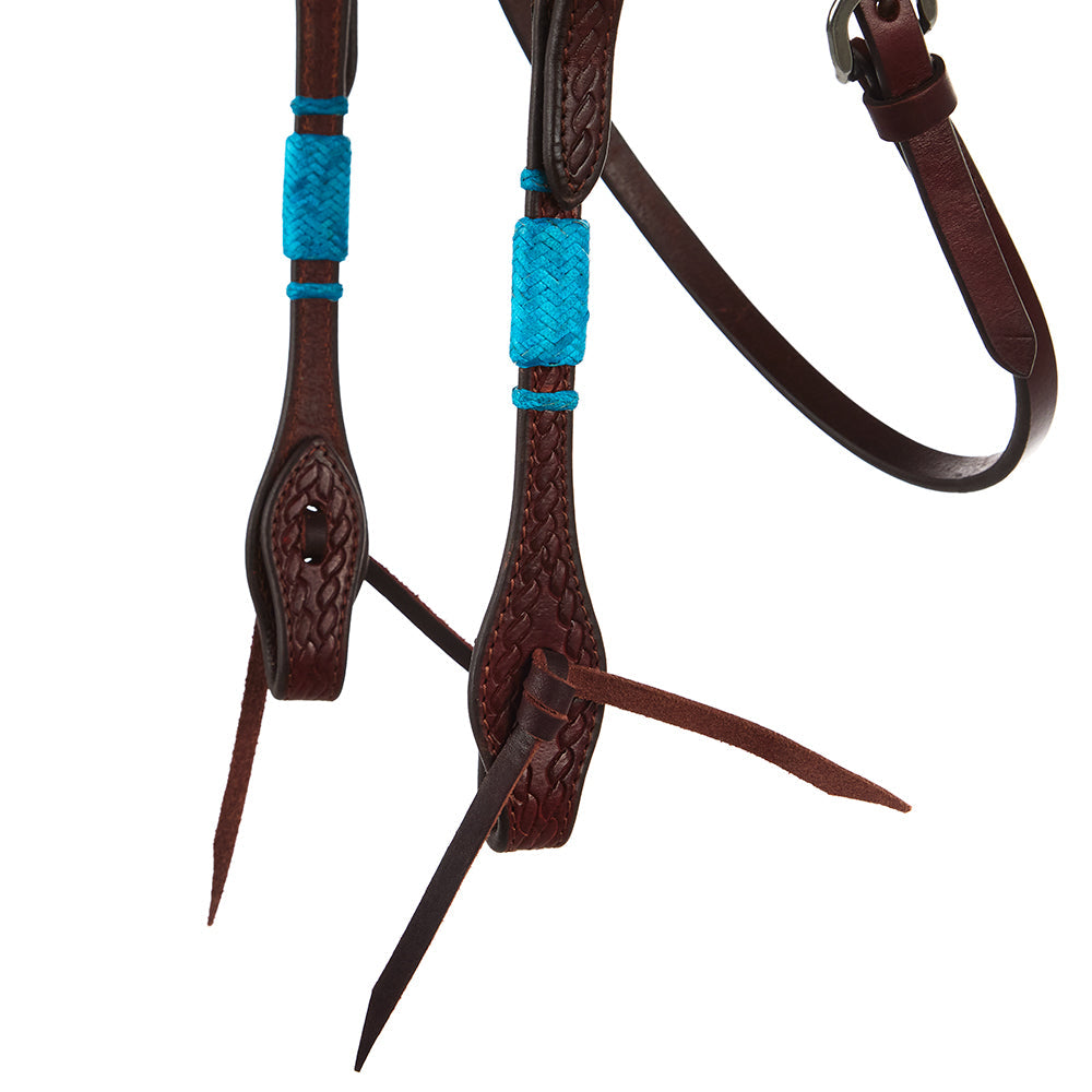 WD-RRSBH-T Turquoise Rawhide Rope Tooled Browband Headstall Mayatex