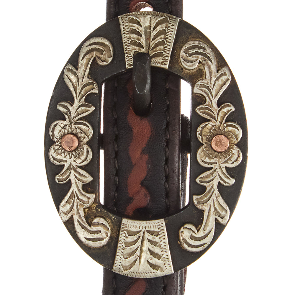WD-RTSEH-HO-13 Heavy Oiled Rope Tooling Floral Bar Double Buckle Single Ear Headstall Mayatex
