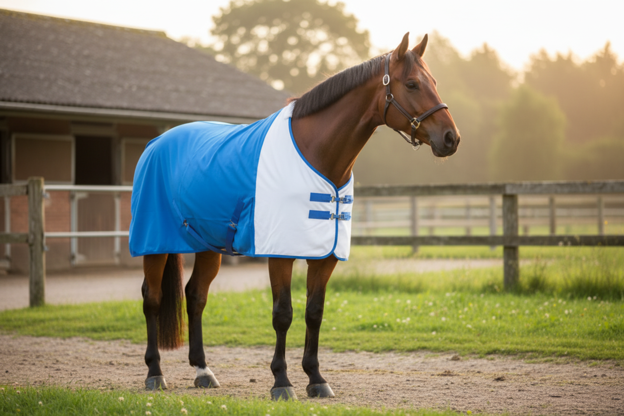 Premium Quality Horse Rug White and Blue Color Classic Riding Gear