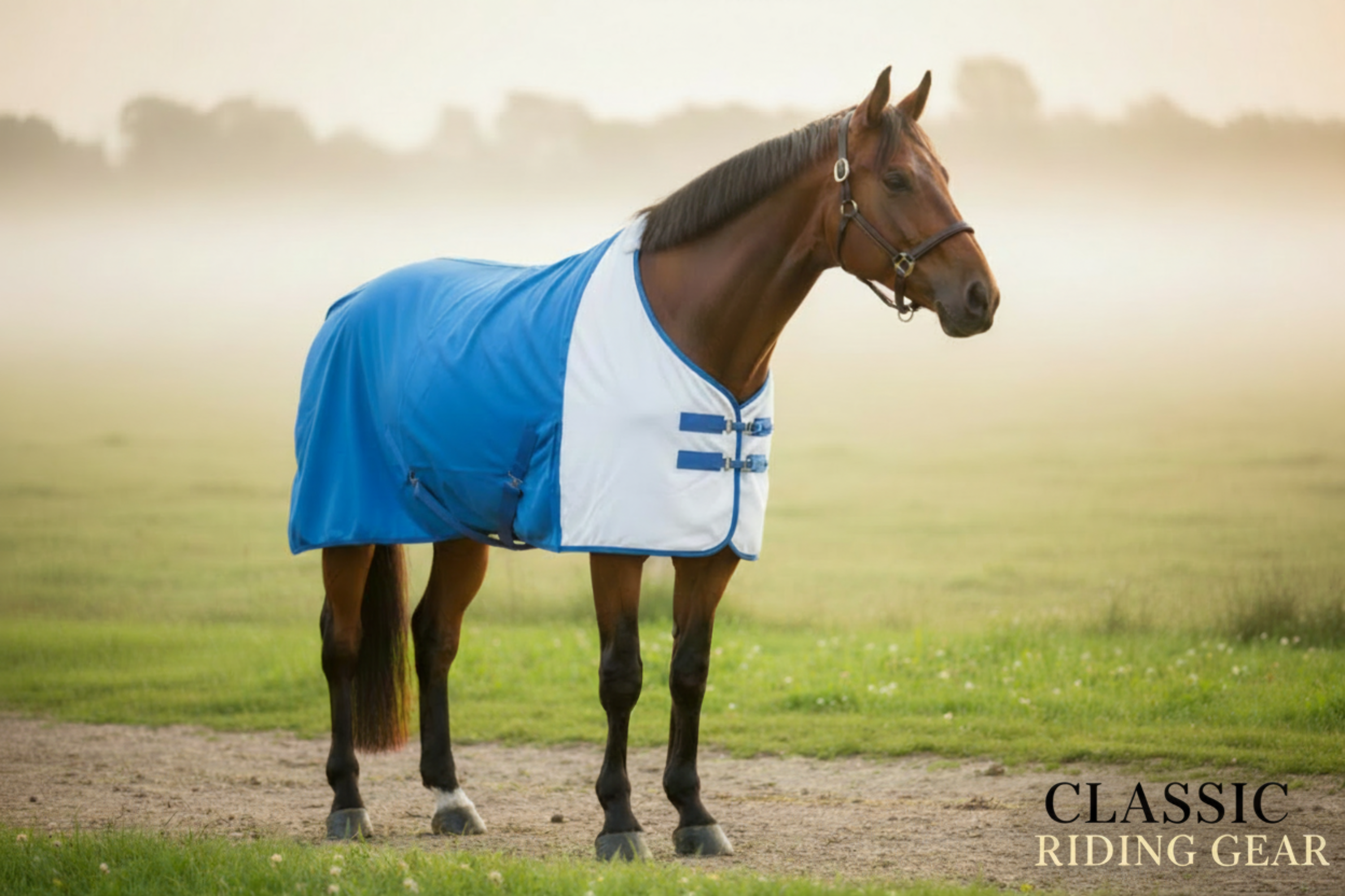 Premium Quality Horse Rug White and Blue Color Classic Riding Gear