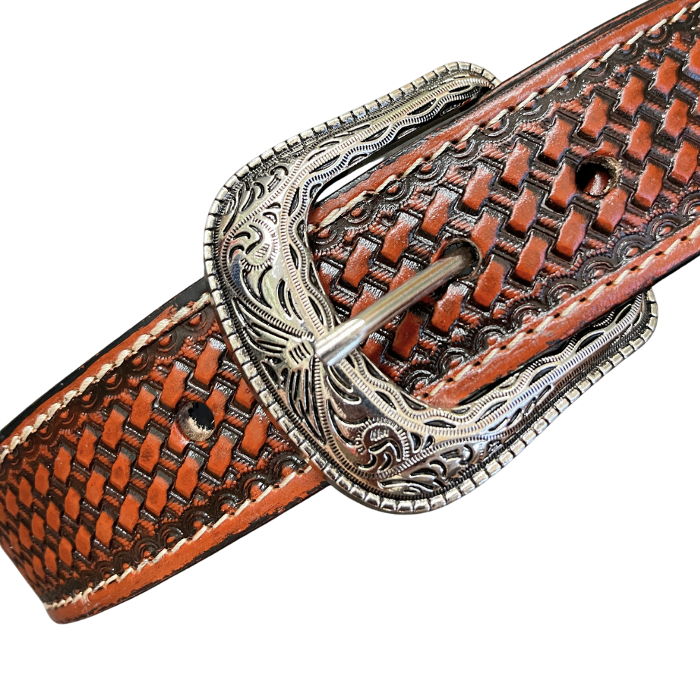 Western Leather Belt - Woven Aztec Baja Leather