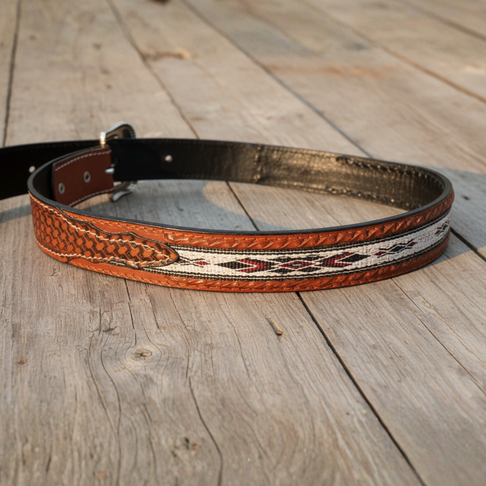 Western Leather Belt - Woven Aztec Baja Leather