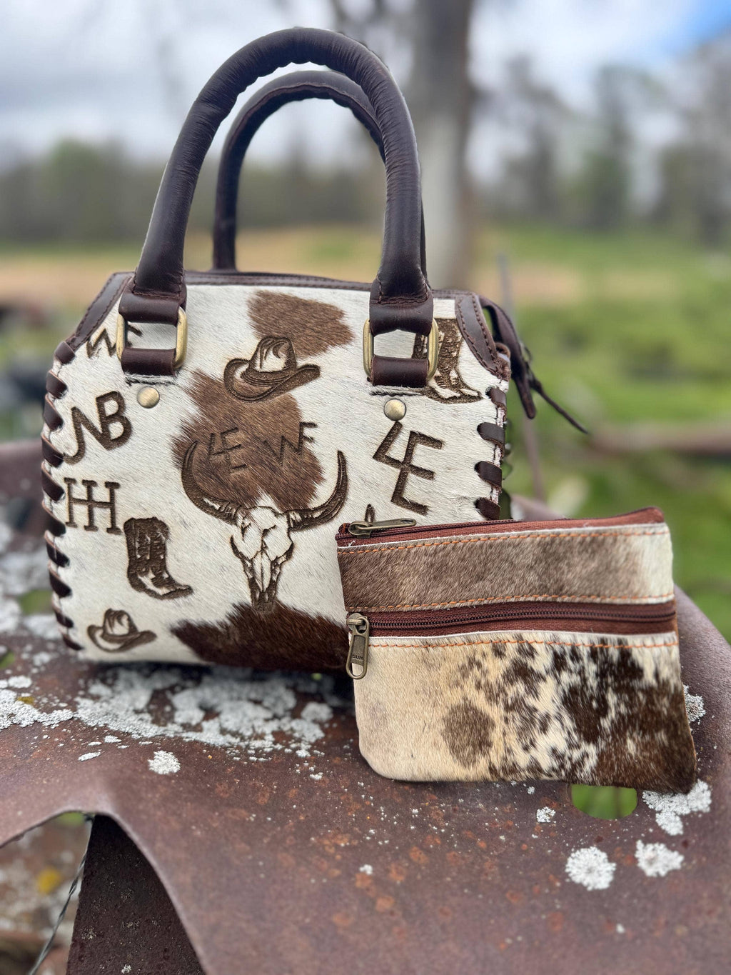 Open Range Western Speedy Genuine Leather Purse + Coin Purse Neon Spur
