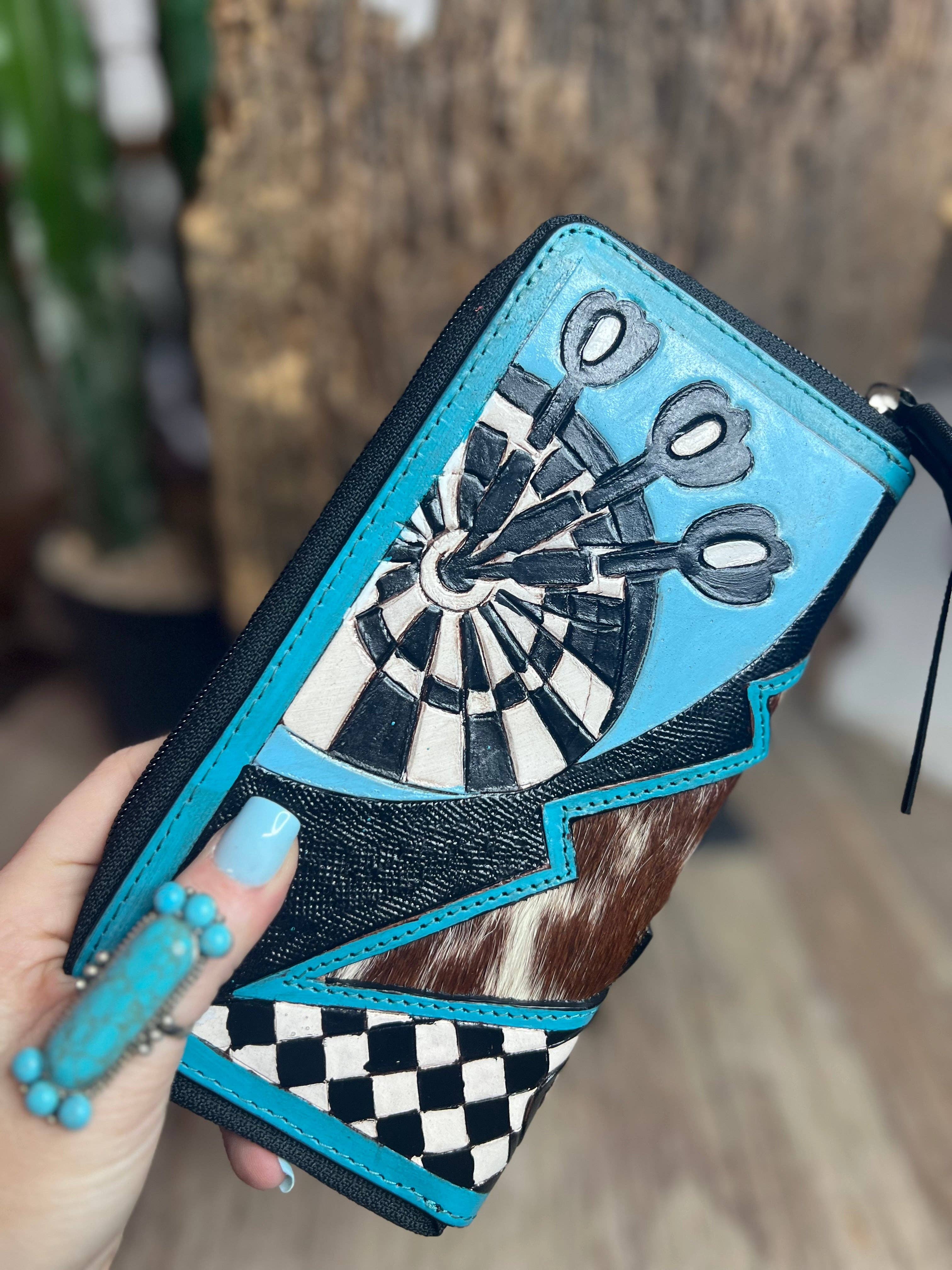 Turquoise Rocker Electric Rodeo Large Zippered Wallet Neon Spur