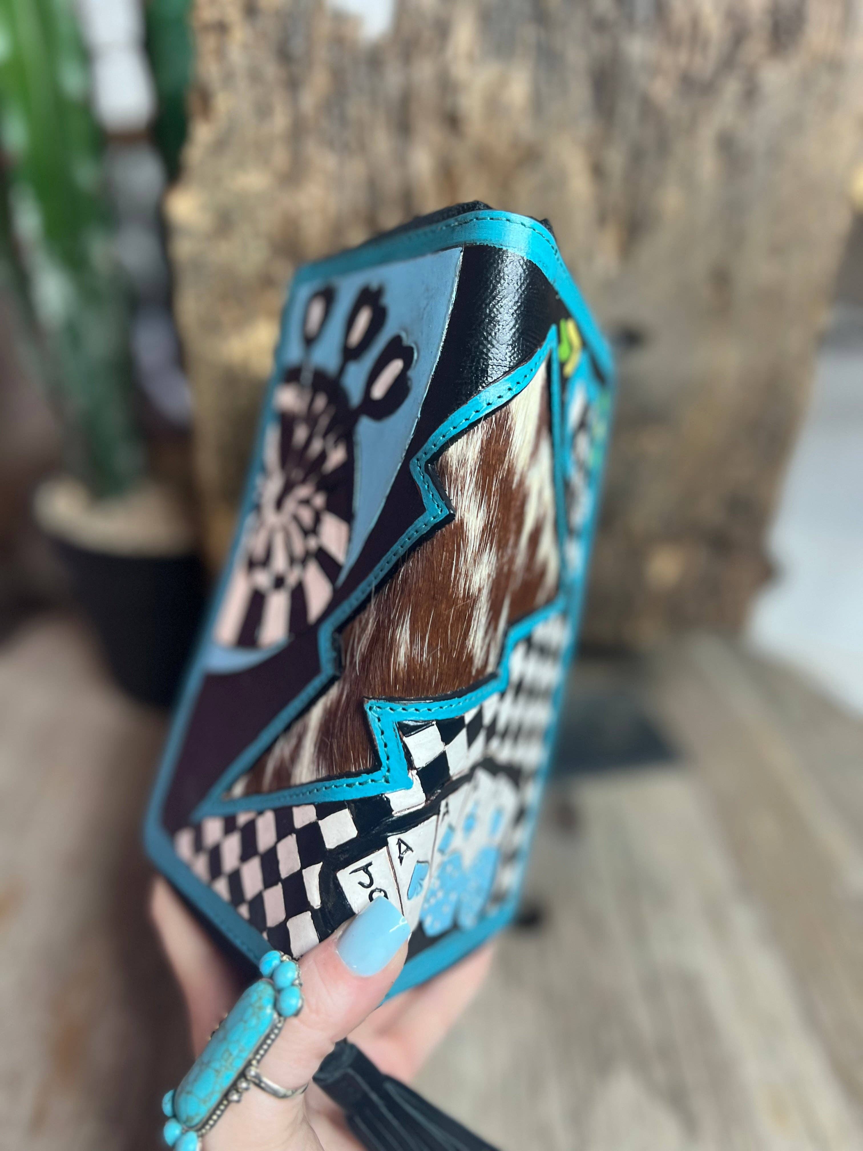 Turquoise Rocker Electric Rodeo Large Zippered Wallet Neon Spur