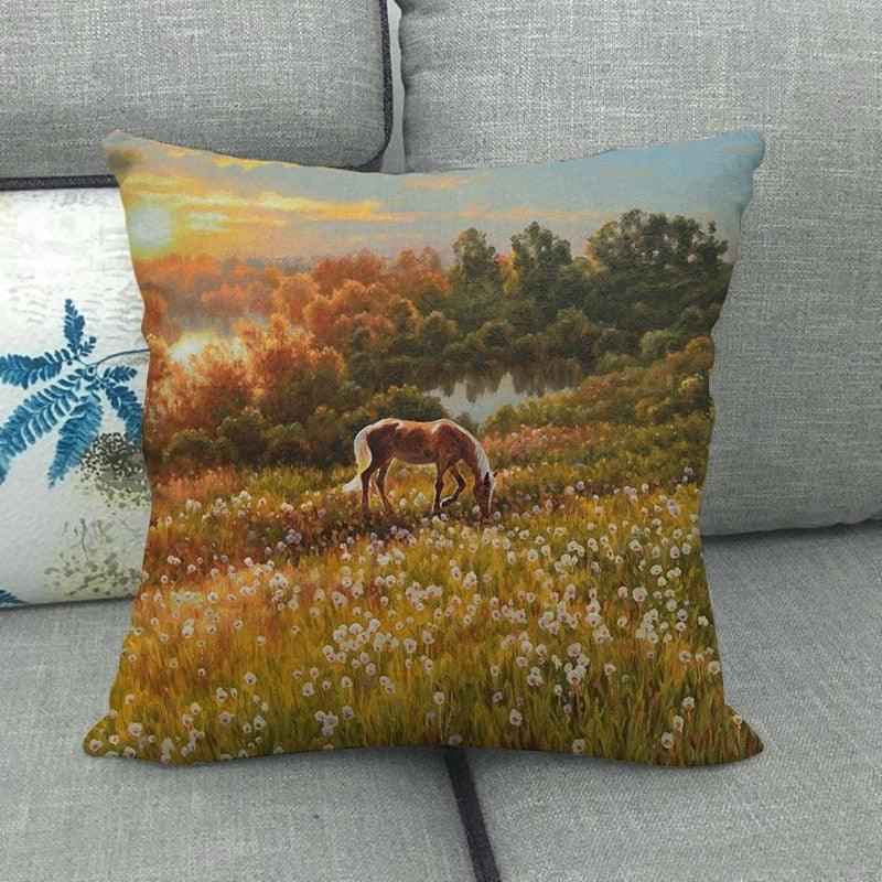 Elegant Grassland Floral Horse Pillow Covers Pastoral Animal Pattern Decorative Pillow Cases For Home Car Sofa Best Gift Linen / Cotton Square Pillow Cover Decorative Throw Pillowcase, Farmhouse Horse 45X45cm Stevvex