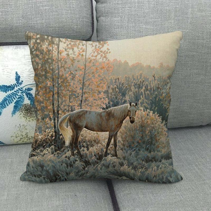 Elegant Grassland Floral Horse Pillow Covers Pastoral Animal Pattern Decorative Pillow Cases For Home Car Sofa Best Gift Linen / Cotton Square Pillow Cover Decorative Throw Pillowcase, Farmhouse Horse 45X45cm Stevvex
