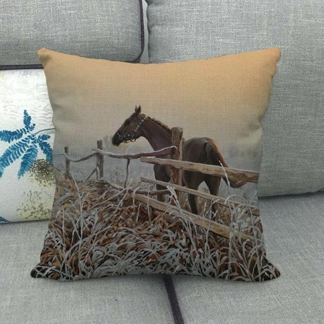 Elegant Grassland Floral Horse Pillow Covers Pastoral Animal Pattern Decorative Pillow Cases For Home Car Sofa Best Gift Linen / Cotton Square Pillow Cover Decorative Throw Pillowcase, Farmhouse Horse 45X45cm Stevvex