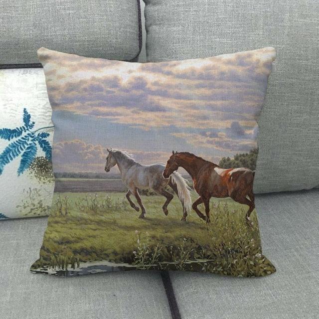 Elegant Grassland Floral Horse Pillow Covers Pastoral Animal Pattern Decorative Pillow Cases For Home Car Sofa Best Gift Linen / Cotton Square Pillow Cover Decorative Throw Pillowcase, Farmhouse Horse 45X45cm Stevvex
