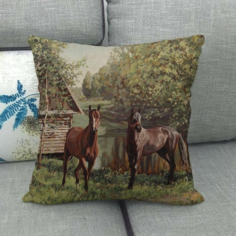 Elegant Grassland Floral Horse Pillow Covers Pastoral Animal Pattern Decorative Pillow Cases For Home Car Sofa Best Gift Linen / Cotton Square Pillow Cover Decorative Throw Pillowcase, Farmhouse Horse 45X45cm Stevvex