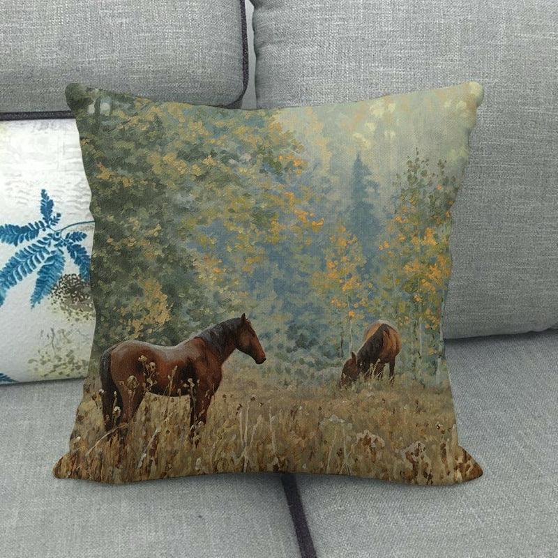 Elegant Grassland Floral Horse Pillow Covers Pastoral Animal Pattern Decorative Pillow Cases For Home Car Sofa Best Gift Linen / Cotton Square Pillow Cover Decorative Throw Pillowcase, Farmhouse Horse 45X45cm Stevvex