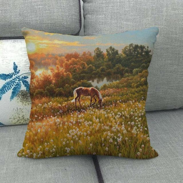 Elegant Grassland Floral Horse Pillow Covers Pastoral Animal Pattern Decorative Pillow Cases For Home Car Sofa Best Gift Linen / Cotton Square Pillow Cover Decorative Throw Pillowcase, Farmhouse Horse 45X45cm Stevvex