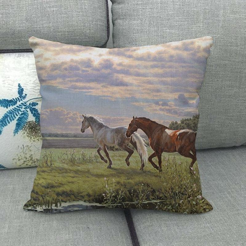 Elegant Grassland Floral Horse Pillow Covers Pastoral Animal Pattern Decorative Pillow Cases For Home Car Sofa Best Gift Linen / Cotton Square Pillow Cover Decorative Throw Pillowcase, Farmhouse Horse 45X45cm Stevvex