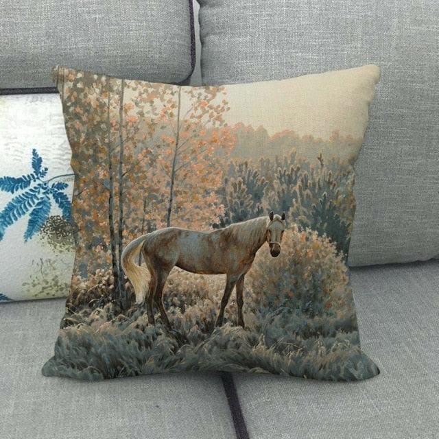 Elegant Grassland Floral Horse Pillow Covers Pastoral Animal Pattern Decorative Pillow Cases For Home Car Sofa Best Gift Linen / Cotton Square Pillow Cover Decorative Throw Pillowcase, Farmhouse Horse 45X45cm Stevvex