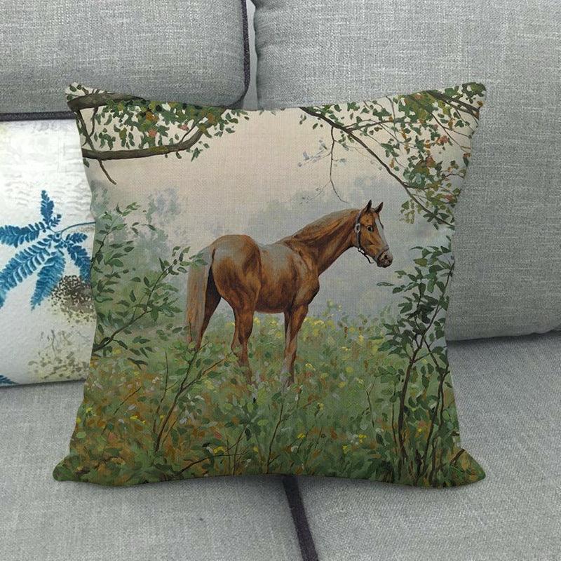 Elegant Grassland Floral Horse Pillow Covers Pastoral Animal Pattern Decorative Pillow Cases For Home Car Sofa Best Gift Linen / Cotton Square Pillow Cover Decorative Throw Pillowcase, Farmhouse Horse 45X45cm Stevvex