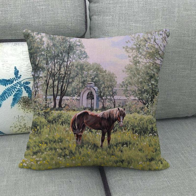 Elegant Grassland Floral Horse Pillow Covers Pastoral Animal Pattern Decorative Pillow Cases For Home Car Sofa Best Gift Linen / Cotton Square Pillow Cover Decorative Throw Pillowcase, Farmhouse Horse 45X45cm Stevvex