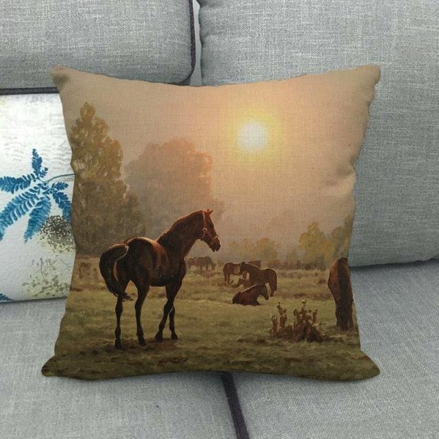 Elegant Grassland Floral Horse Pillow Covers Pastoral Animal Pattern Decorative Pillow Cases For Home Car Sofa Best Gift Linen / Cotton Square Pillow Cover Decorative Throw Pillowcase, Farmhouse Horse 45X45cm Stevvex