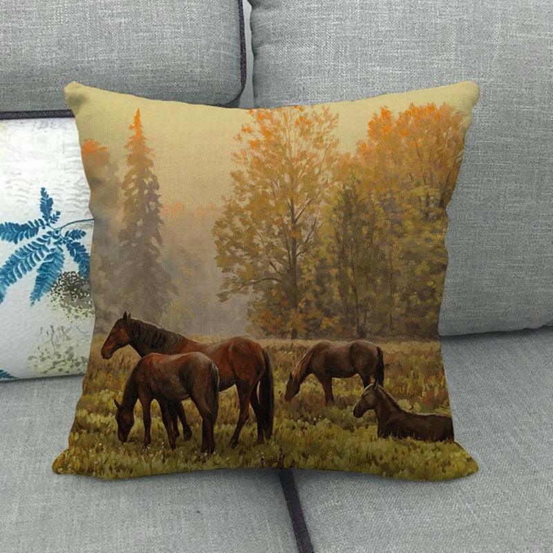 Elegant Grassland Floral Horse Pillow Covers Pastoral Animal Pattern Decorative Pillow Cases For Home Car Sofa Best Gift Linen / Cotton Square Pillow Cover Decorative Throw Pillowcase, Farmhouse Horse 45X45cm Stevvex